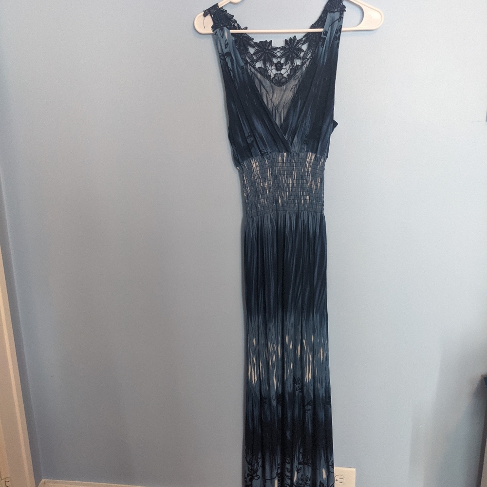 Abstract Patterned Blue Maxi Dress Vacation vibes